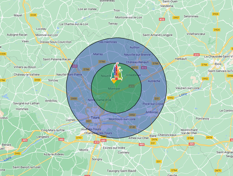 Map zone de livraison région Tours